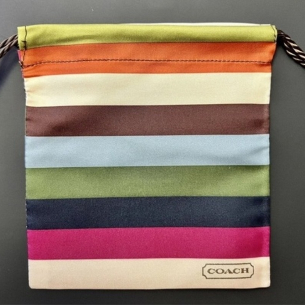 Lot Of 3 Authentic Coach Striped Satin Jewelry Drawstring Dust Pouches - Picture 2 of 5